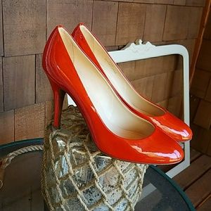 J. Crew red/orange patent leather heels shoes 8.5
